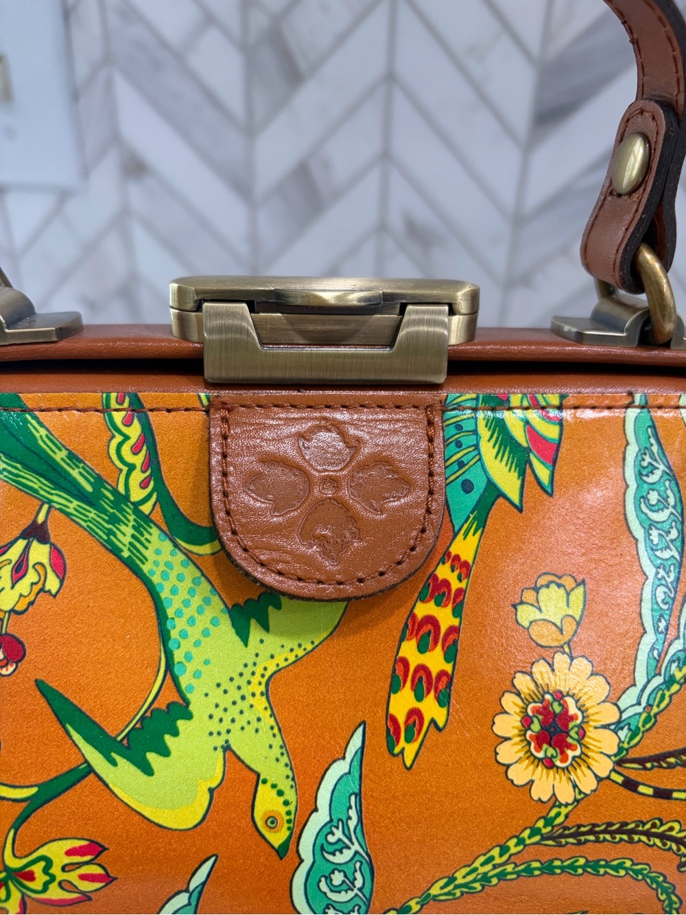 Patricia Nash Birds of Paradise Orange Top-Handle Bag Optional Shoulder Strap - Picture 2 of 8